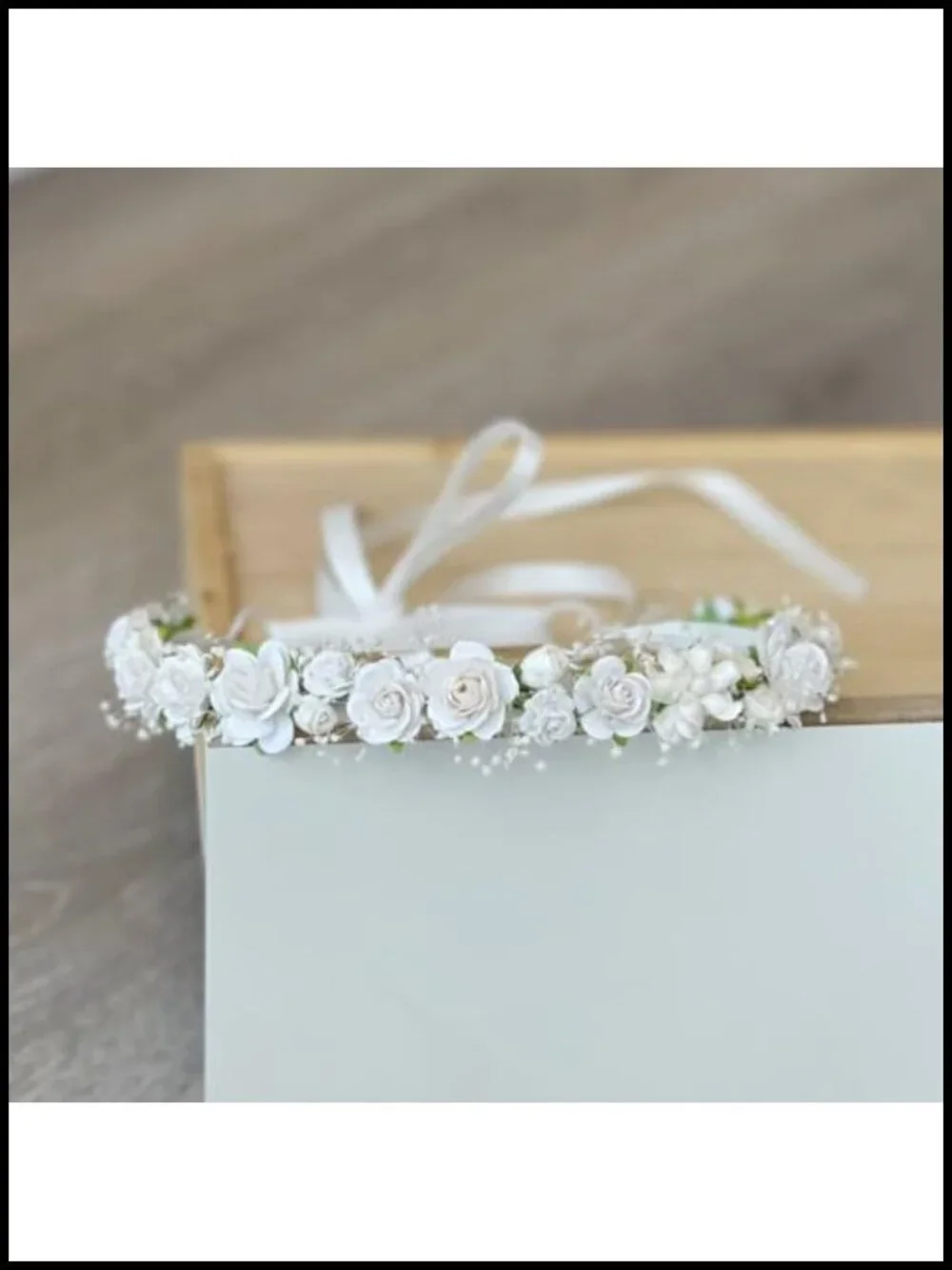 Handmade Flower Crown Baby's Breath Paper Hair Wreath with Satin Ribbon